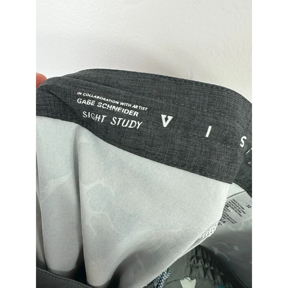 Vissla Mens Board Shorts 32 Gray Floral Sight Study Gabe Schneider Art Recycled‎